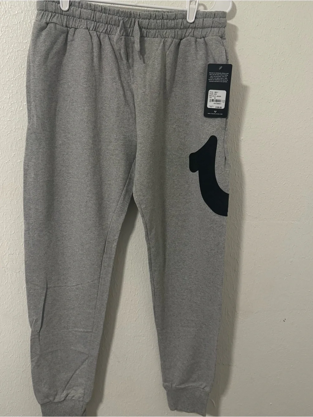 True Religion Loungewear Men Medium Black Logo Light Gray Joggers NWT Casual
